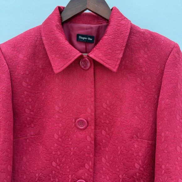 Chapter One Women’s Red Floral Damask Long Overcoat Size 10 - Picture 9 of 16